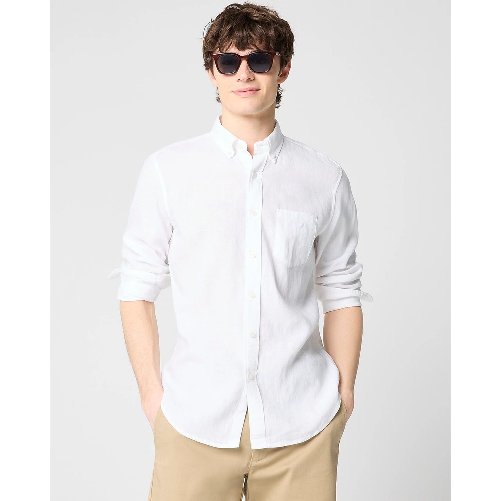 J.Crew Mens Classic Fit Linen Cotton Button Down Shirt White Small S NWT $128